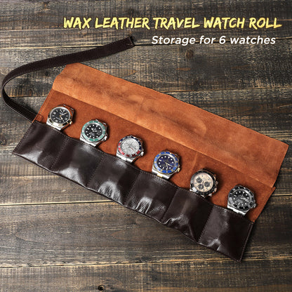 Wax Leather 6 Slot Watch Roll Pouch-CF1128