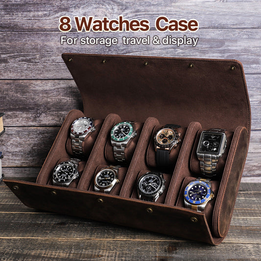 CONTACTS FAMILY Geniune Leather 6/8 Slot Watch Case for Rolex Watch Box Display Storage Watch Organizer Men Watches Women Watch Bags