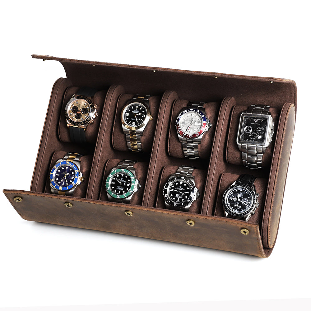 CONTACTS FAMILY Geniune Leather 6/8 Slot Watch Case for Rolex Watch Box Display Storage Watch Organizer Men Watches Women Watch Bags