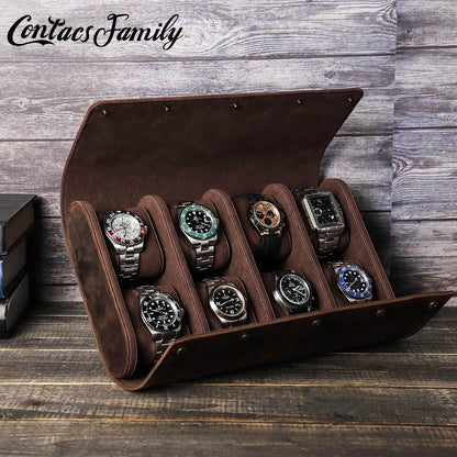 CONTACTS FAMILY Geniune Leather 6/8 Slot Watch Case for Rolex Watch Box Display Storage Watch Organizer Men Watches Women Watch Bags