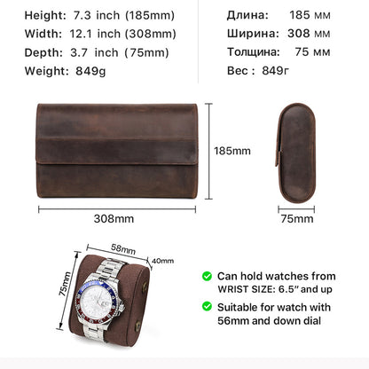 CONTACTS FAMILY Geniune Leather 6/8 Slot Watch Case for Rolex Watch Box Display Storage Watch Organizer Men Watches Women Watch Bags