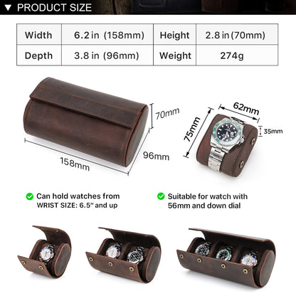CONTACTS FAMILY Genuine Leather Watch Case Men Watch Roll Box Storage Jewelry Organizer Women Watches for Rolex Watches