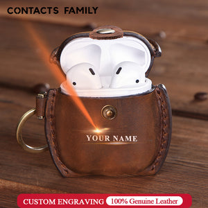 Leather Case Airpods 1&2 with keychain Custom Engraving