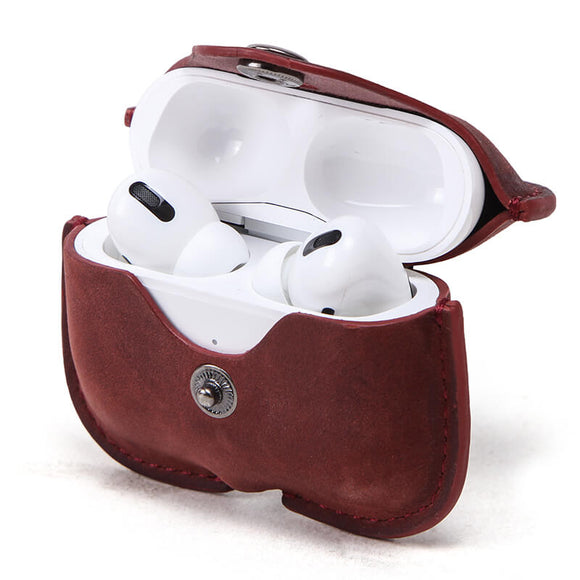 Cowhide Leather Case for AirPods Portable Travel Case for Airpods Charging Case(Wine Red)
