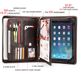 Leather iPad pouch for 13.3 " Zipper Business Document iPad Holder Storage for 12.9" iPad Notepad iPhone CONTACTS FAMILY