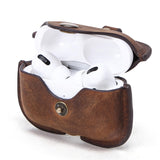Cowhide Leather Case for AirPods Portable Travel Case for Airpods Pro Charging Case(coffee)