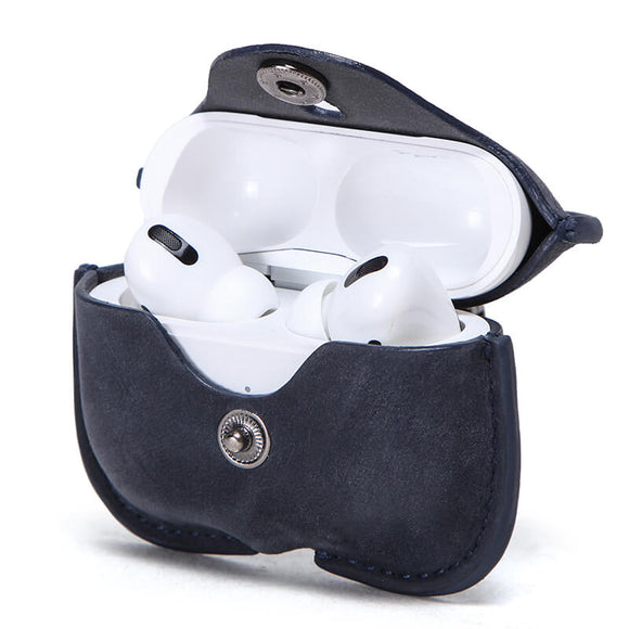 Cowhide Leather Case for AirPods Pro,Portable Travel Case for Airpods Pro Charging Case(Blue)
