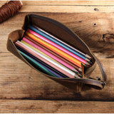 Genuine Leather Zipper Rround Pencil Bags