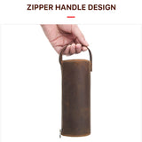 Genuine Leather Zipper Rround Pencil Bags