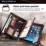 Leather iPad pouch for 13.3 " Zipper Business Document iPad Holder Storage for 12.9" iPad Notepad iPhone CONTACTS FAMILY