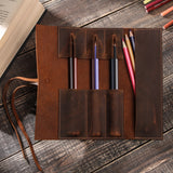 Practical Roll Pencil Leather Bag for Office School