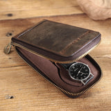 Single Watch Slots Case Genuine Leather Watch Holder Zipper Case for Personalized Gift