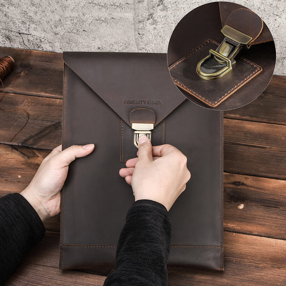 Men Handbag Genuine Leather Laptop Pouch Envelope Shape Capacity Case