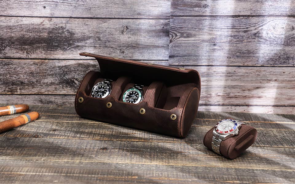 Luxury Watch Roll Box 3 Slots Leather Rolex Watch Box for Men 