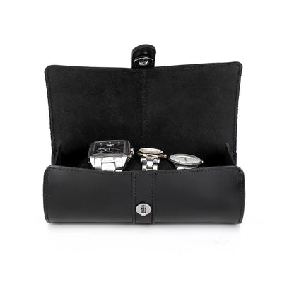 CONTACTS FAMILY Genuine Leather 3 Slot Watch Case Mini Watch Roll Pouch for Travel-CF1117