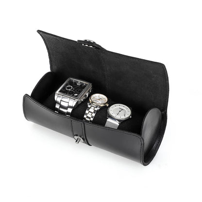 CONTACTS FAMILY Genuine Leather 3 Slot Watch Case Mini Watch Roll Pouch for Travel-CF1117