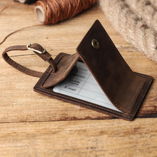 Engraved Luggage Tag With Contact Card Leather Travel Bag 