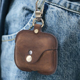 Cowhide Leather Case for AirPods Portable Travel Case for Airpods Pro Charging Case(coffee)