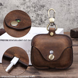 Cowhide Leather Case for AirPods Portable Travel Case for Airpods Pro Charging Case(coffee)
