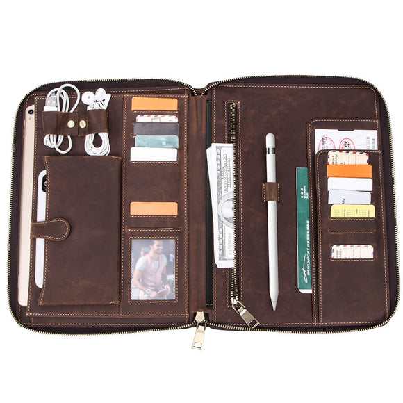 CONTACTS FAMILY Leather Single Slots Pen Case Zipper Portable
