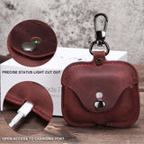 Cowhide Leather Case for AirPods Portable Travel Case for Airpods Charging Case(Wine Red)